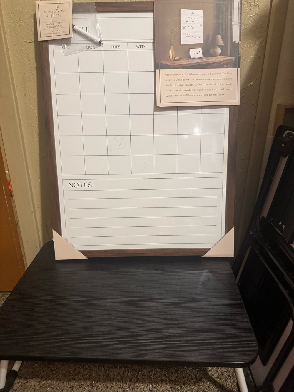 Marlow Glen Weekly Planner Whiteboard with Brown Frame - Home Office
